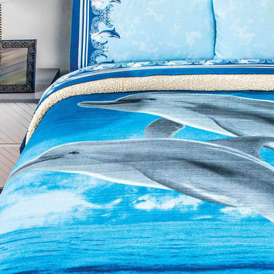 Cobertor Fleece Con Borrega Delfines