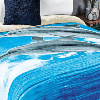 Cobertor Fleece Con Borrega Delfines
